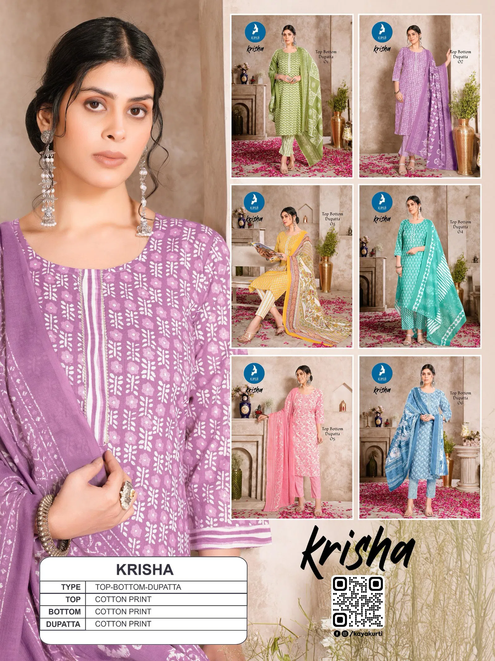 Krisha By Kaya Cotton Printed Kurti With Bottom Dupatta Suppliers In India